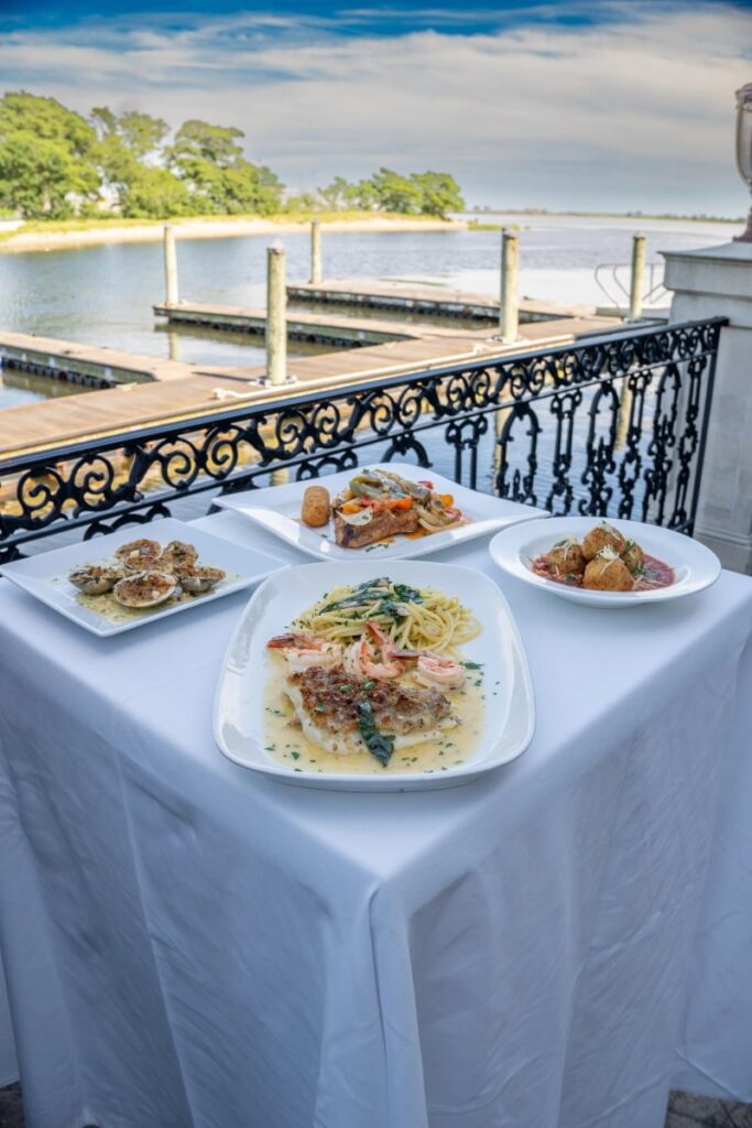 Dinner on the Waterfront Veranda above the marina docks