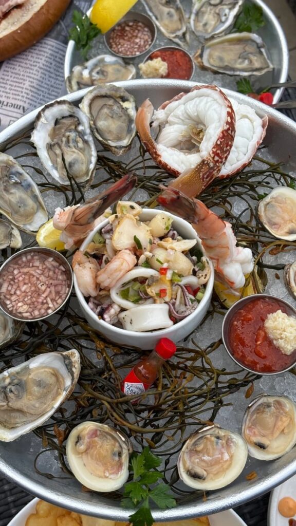 Oysters and chilled seafood from Vetro’s raw bar